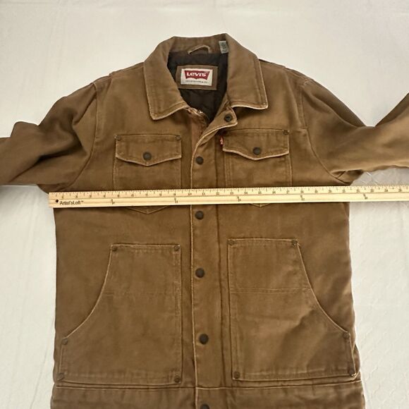 Levis Trucker Jacket Mens Small Brown Cotton Twill Full Zip Quilted Lined - Picture 11 of 16